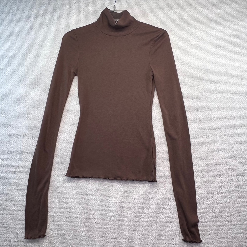 Free People Intimately Brown Mock‎ Neck Long Sleeve Stretch Top Women's ___
